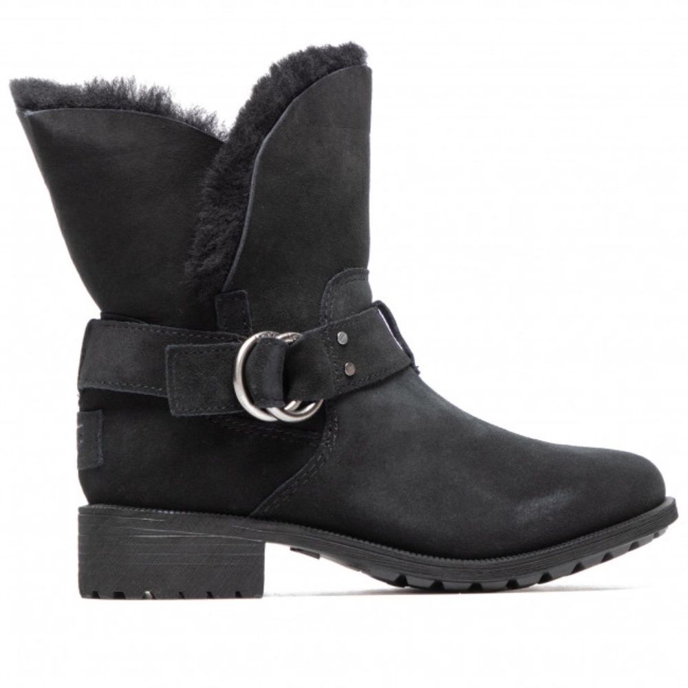 UGG Bodie Womens Mid Calf Fur Lined Buckle Boots Black 1103569 BLK NEW Sz 7